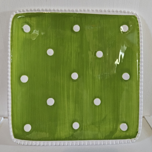 Savinio Square serving plate and square bowl green with white dots. - Picture 3 of 9